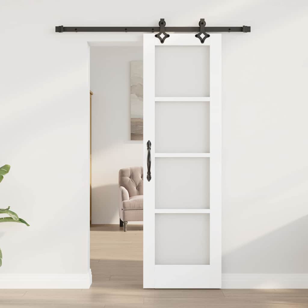 Porta Scorrevole Bianco 61 x 198,5 cm - Legno Massello Pino e Vetro