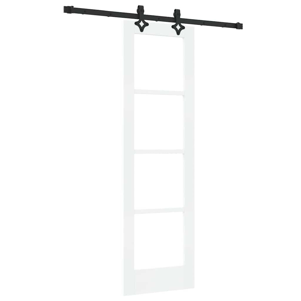 Porta Scorrevole Bianco 61 x 198,5 cm - Legno Massello Pino e Vetro