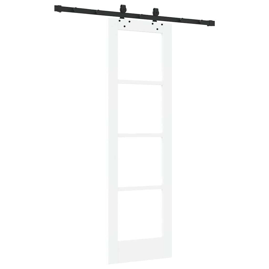 Porta Scorrevole Bianco 61 x 198,5 cm - Legno Massello Pino e Vetro