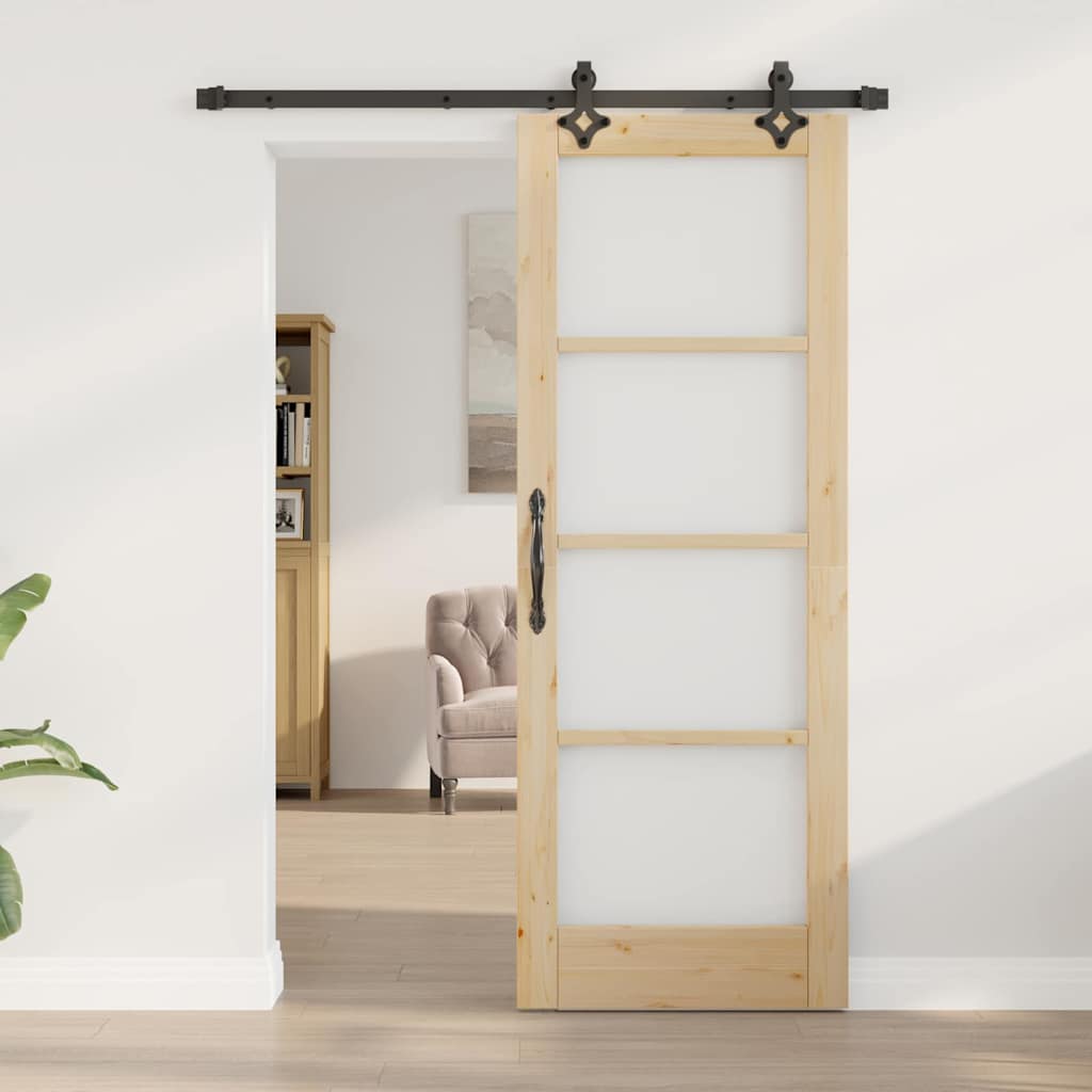 Porta Scorrevole Naturale 73,5 x 198,5 cm - Legno Massello di Pino e Vetro