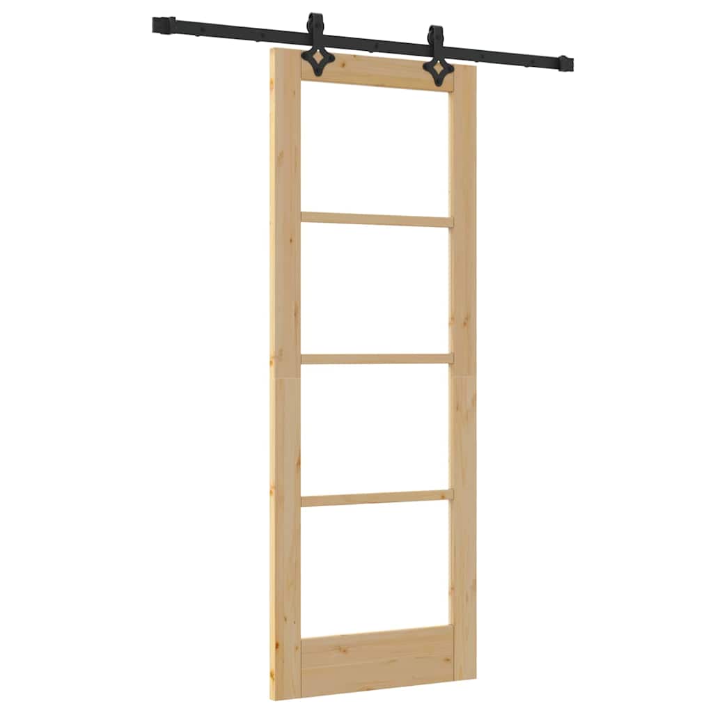 Porta Scorrevole Naturale 73,5 x 198,5 cm - Legno Massello di Pino e Vetro