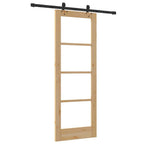 Porta Scorrevole Naturale 73,5 x 198,5 cm - Legno Massello di Pino e Vetro