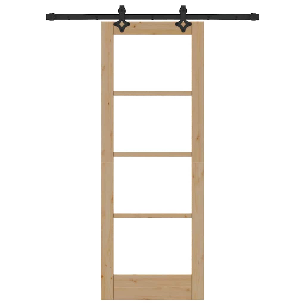 Porta Scorrevole Naturale 73,5 x 198,5 cm - Legno Massello di Pino e Vetro