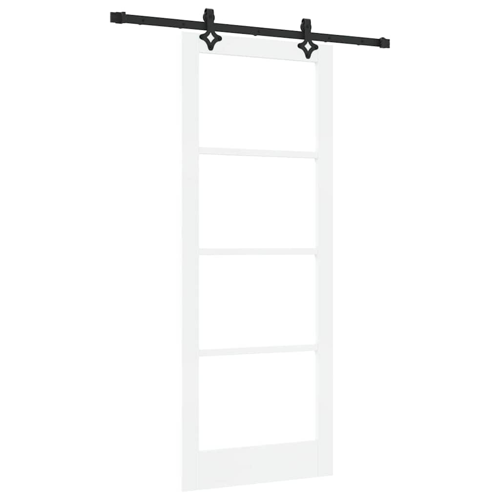 Porta scorrevole bianca 83 x 211 cm in legno massello di pino e vetro