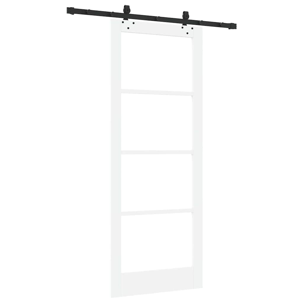 Porta scorrevole bianca 83 x 211 cm in legno massello di pino e vetro
