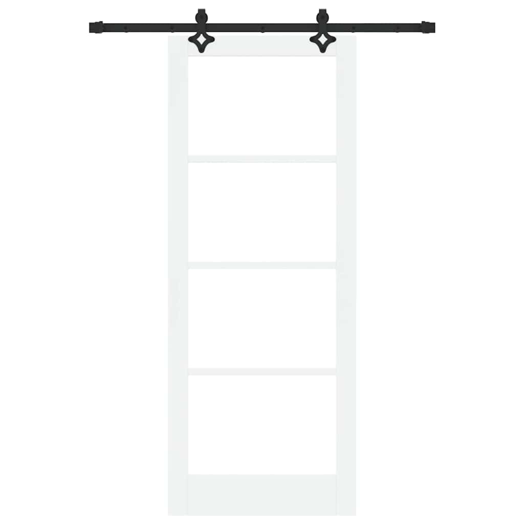 Porta scorrevole bianca 83 x 211 cm in legno massello di pino e vetro