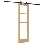 Porta Scorrevole in Legno Massello di Pino e Vetro 61 x 198,5 cm Colore Naturale