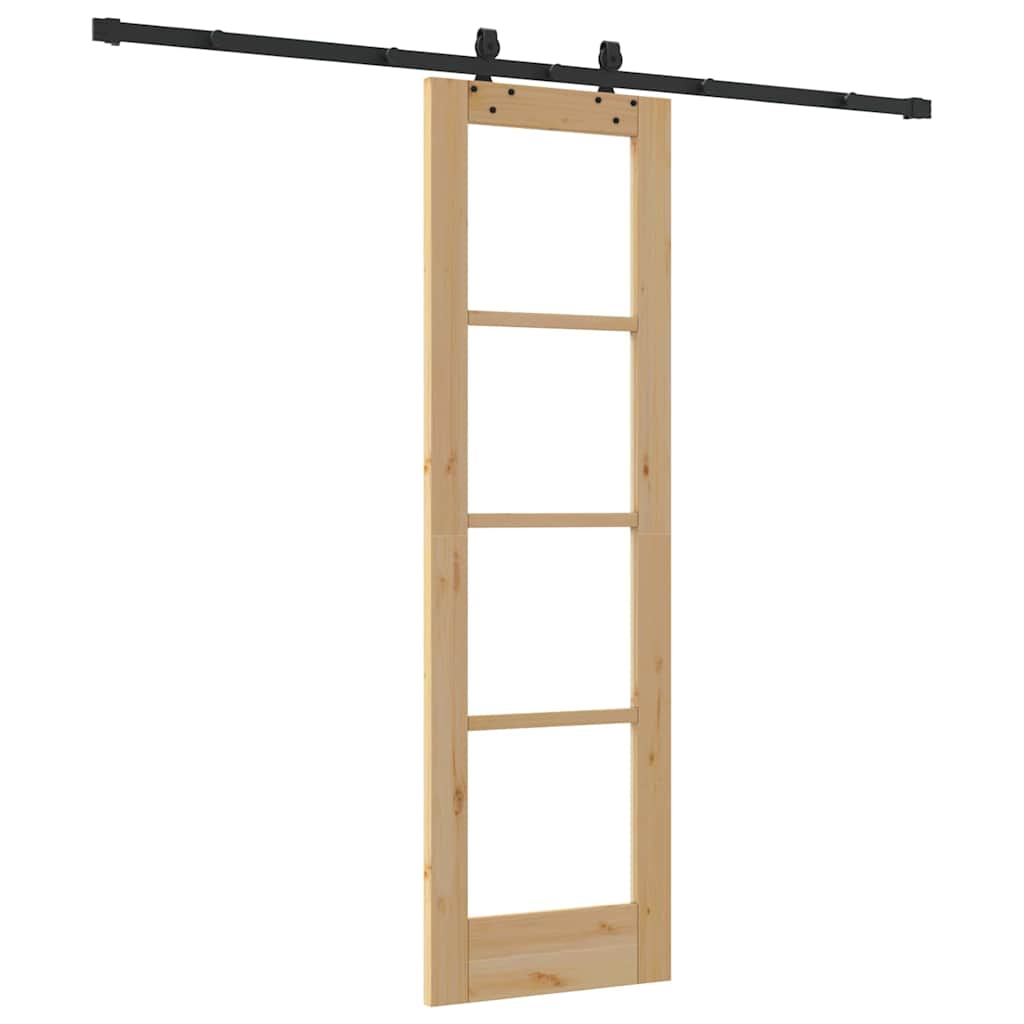 Porta Scorrevole in Legno Massello di Pino e Vetro 61 x 198,5 cm Colore Naturale