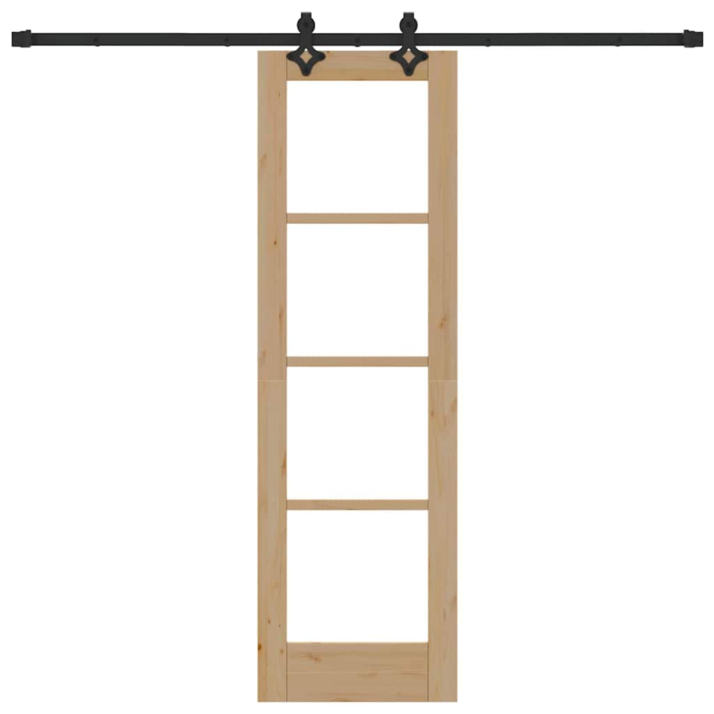 Porta Scorrevole in Legno Massello di Pino e Vetro 61 x 198,5 cm Colore Naturale
