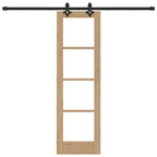 Porta Scorrevole in Legno Massello di Pino e Vetro 61 x 198,5 cm Colore Naturale