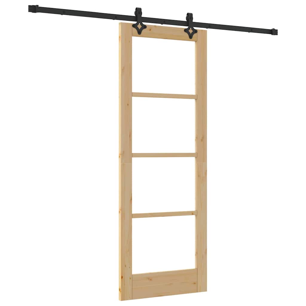 Porta Scorrevole in Legno Massello di Pino e Vetro 73,5 x 198,5 cm - Naturale