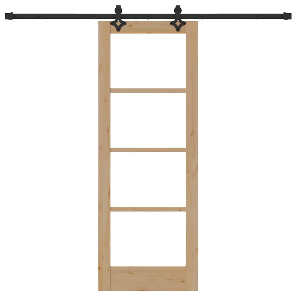 Porta Scorrevole in Legno Massello di Pino e Vetro 73,5 x 198,5 cm - Naturale