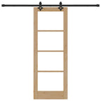 Porta Scorrevole in Legno Massello di Pino e Vetro 73,5 x 198,5 cm - Naturale