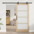 Porta scorrevole in legno massello e vetro 93 x 202 cm colore naturale