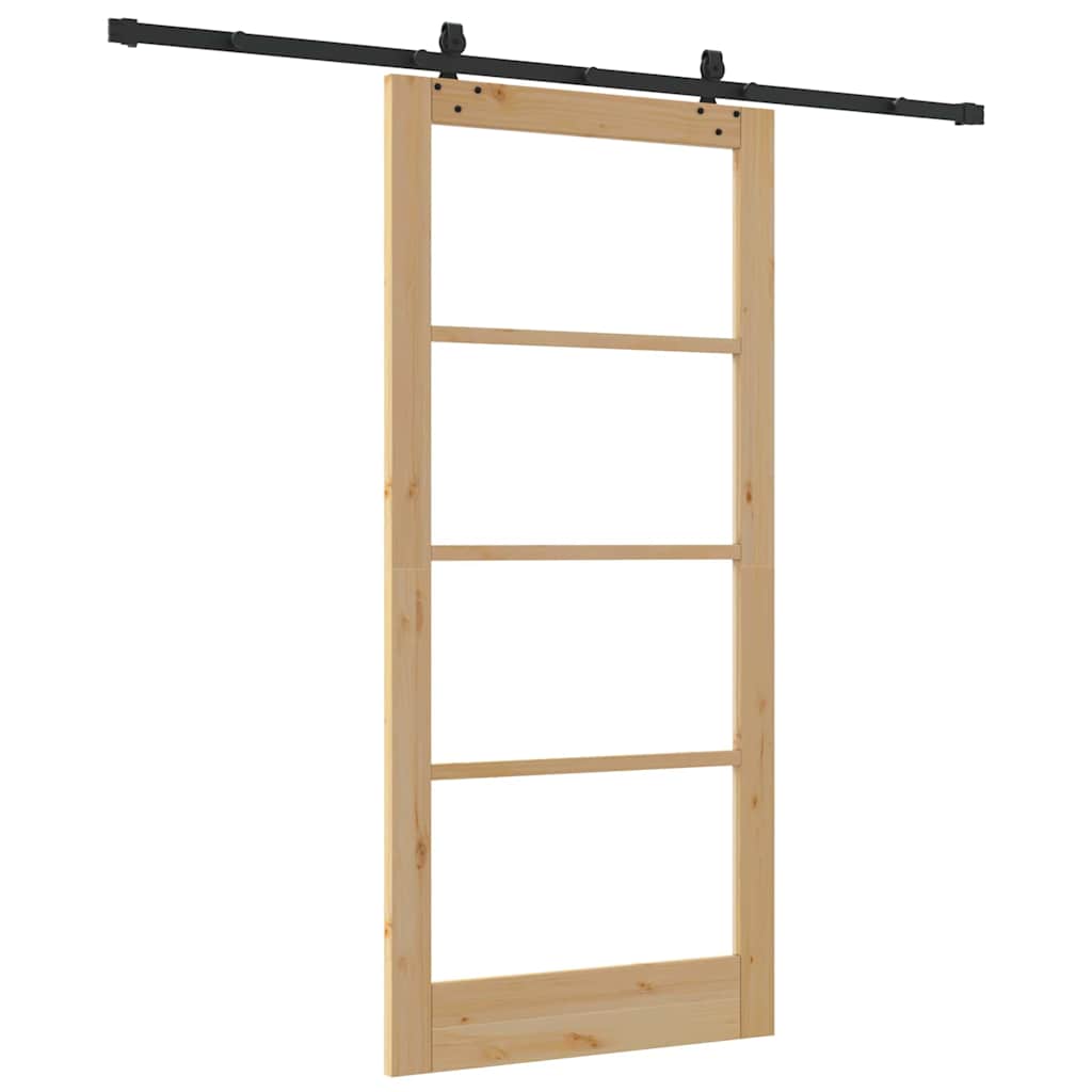 Porta scorrevole in legno massello e vetro 93 x 202 cm colore naturale