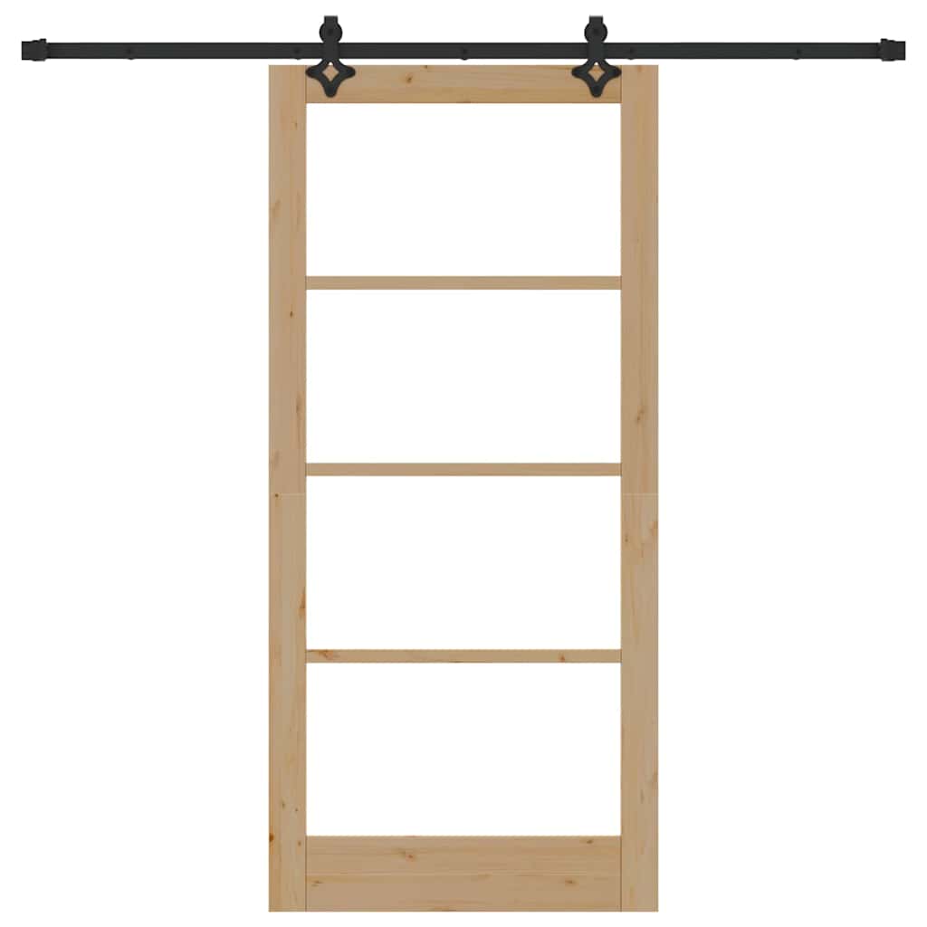 Porta scorrevole in legno massello e vetro 93 x 202 cm colore naturale