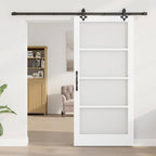Porta Scorrevole Bianco 93 x 202 cm - Legno Massello e Vetro