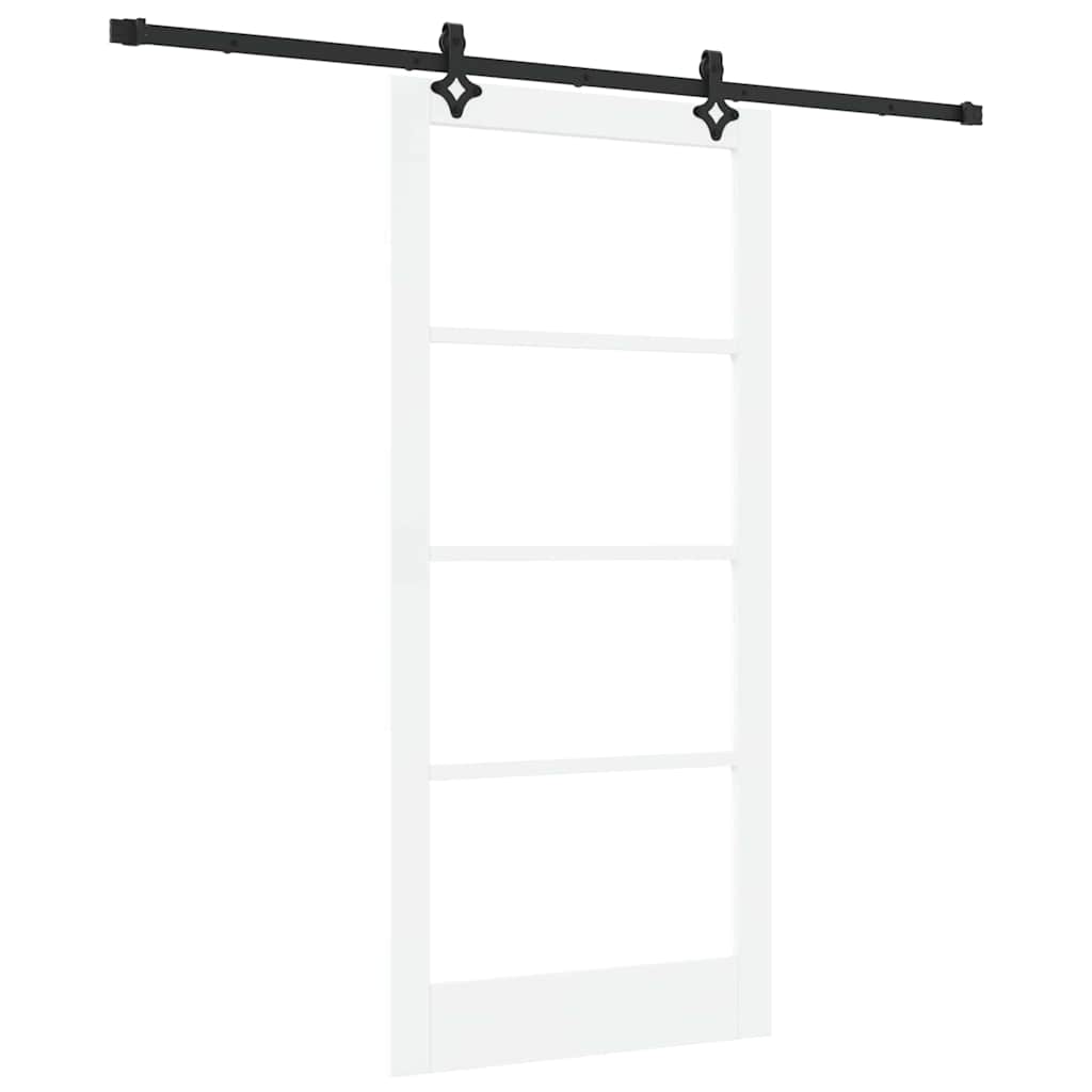 Porta Scorrevole Bianco 93 x 202 cm - Legno Massello e Vetro
