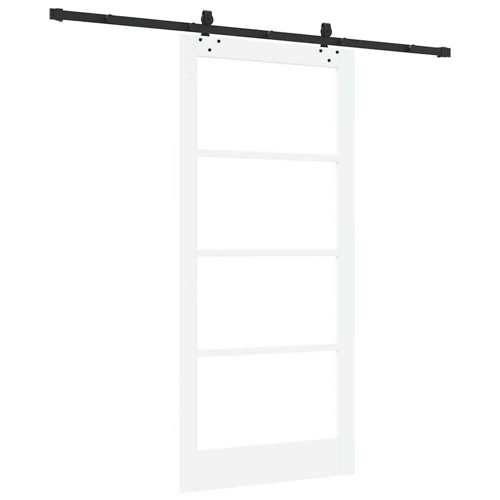 Porta Scorrevole Bianco 93 x 202 cm - Legno Massello e Vetro