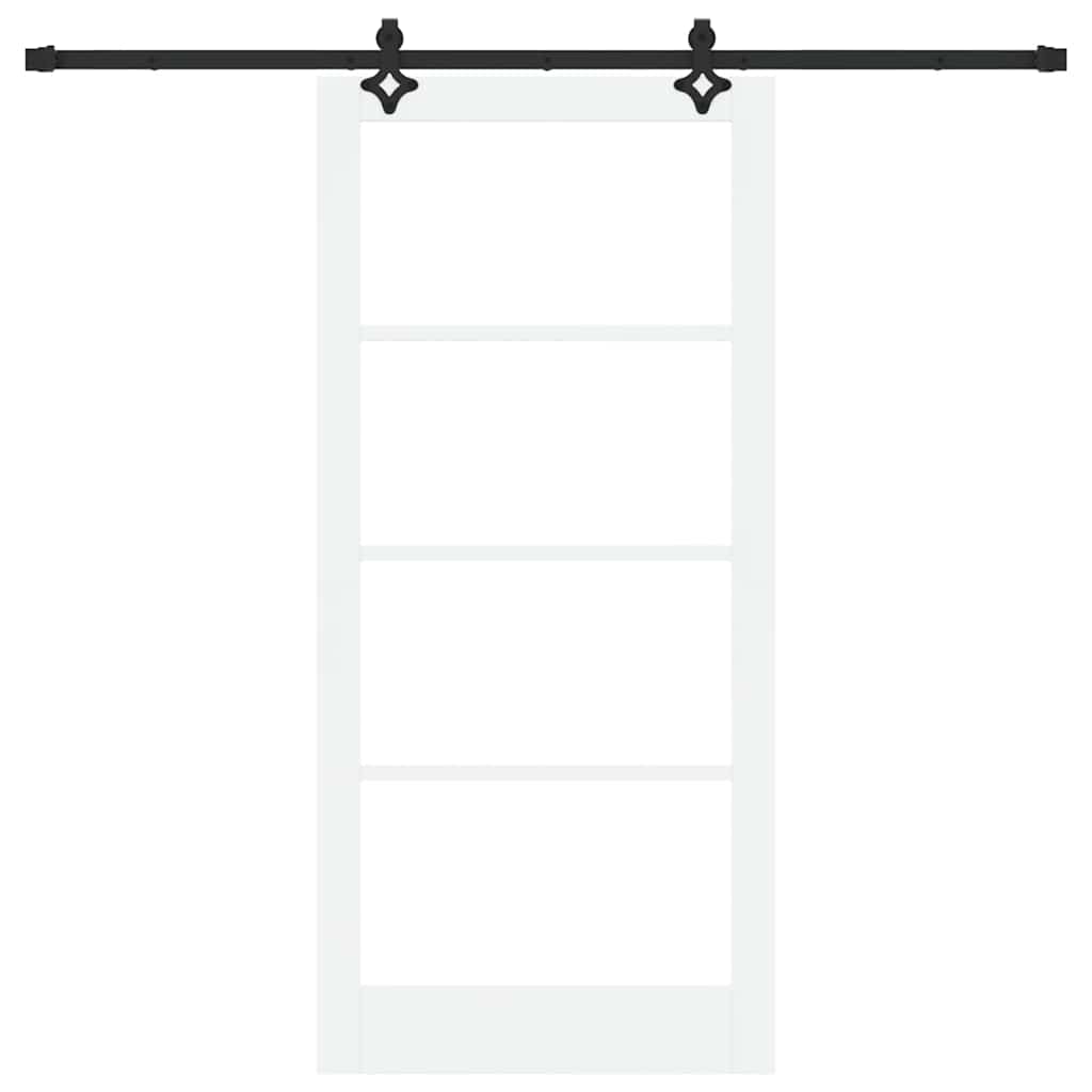Porta Scorrevole Bianco 93 x 202 cm - Legno Massello e Vetro