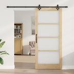 Porta Scorrevole in Legno di Pino e Vetro Naturale 93 x 211 cm