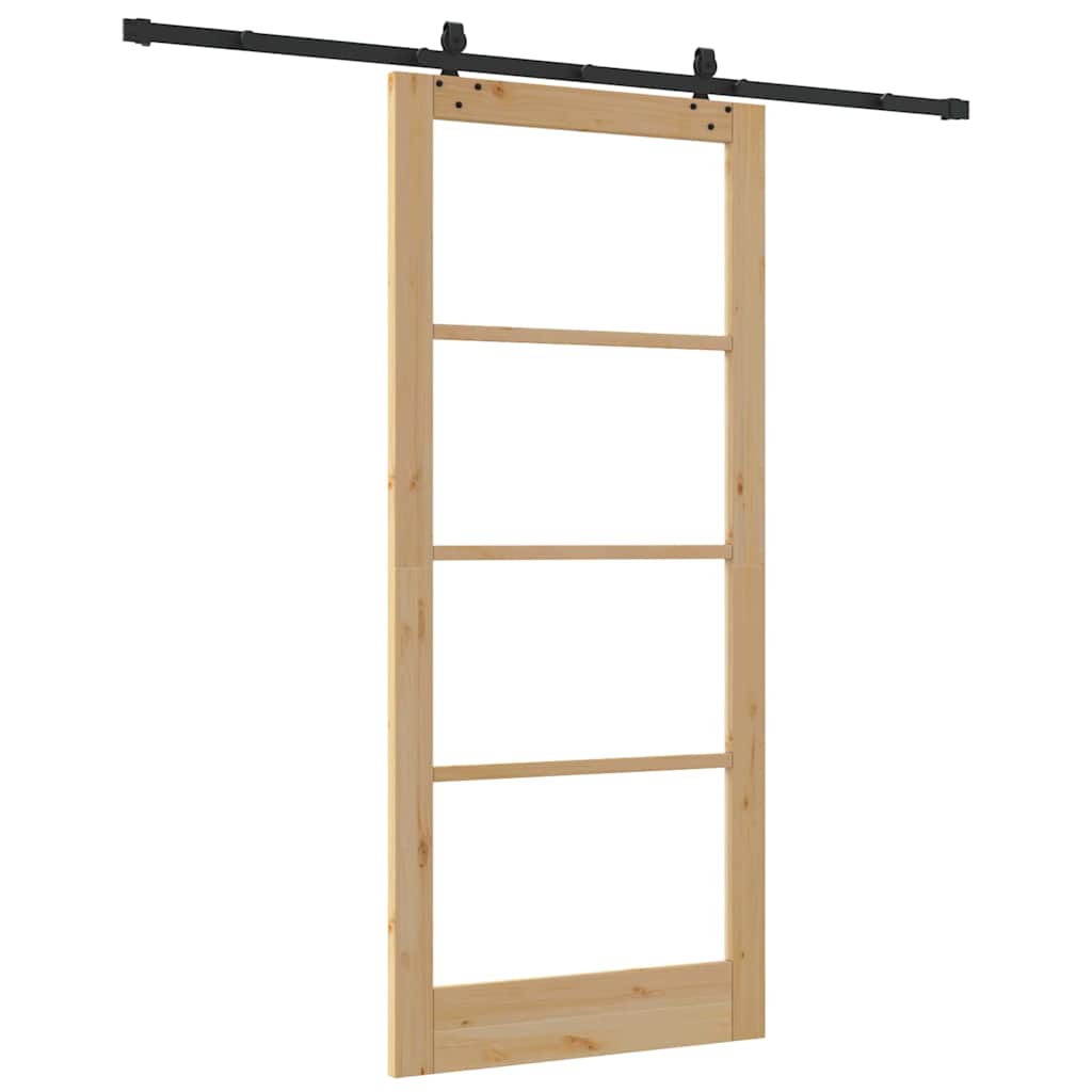 Porta Scorrevole in Legno di Pino e Vetro Naturale 93 x 211 cm