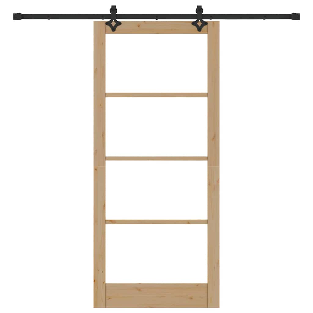 Porta Scorrevole in Legno di Pino e Vetro Naturale 93 x 211 cm