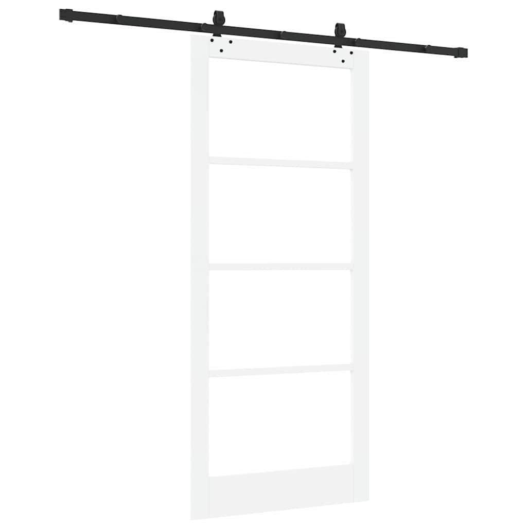 Porta Scorrevole Bianco 93 x 211 cm - Legno Massello di Pino e Vetro