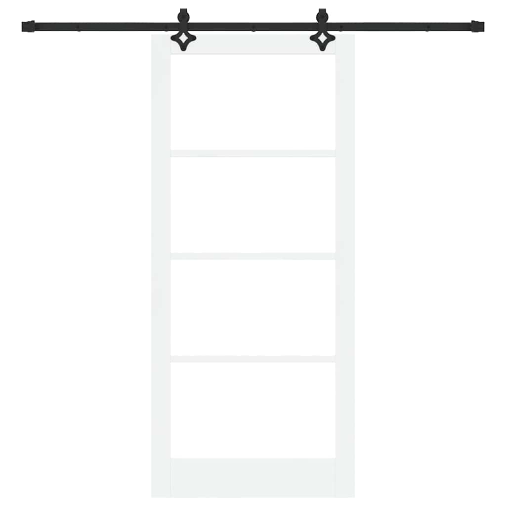 Porta Scorrevole Bianco 93 x 211 cm - Legno Massello di Pino e Vetro