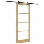 Porta Scorrevole Naturale 93 x 232 cm in Legno Massello di Pino e Vetro