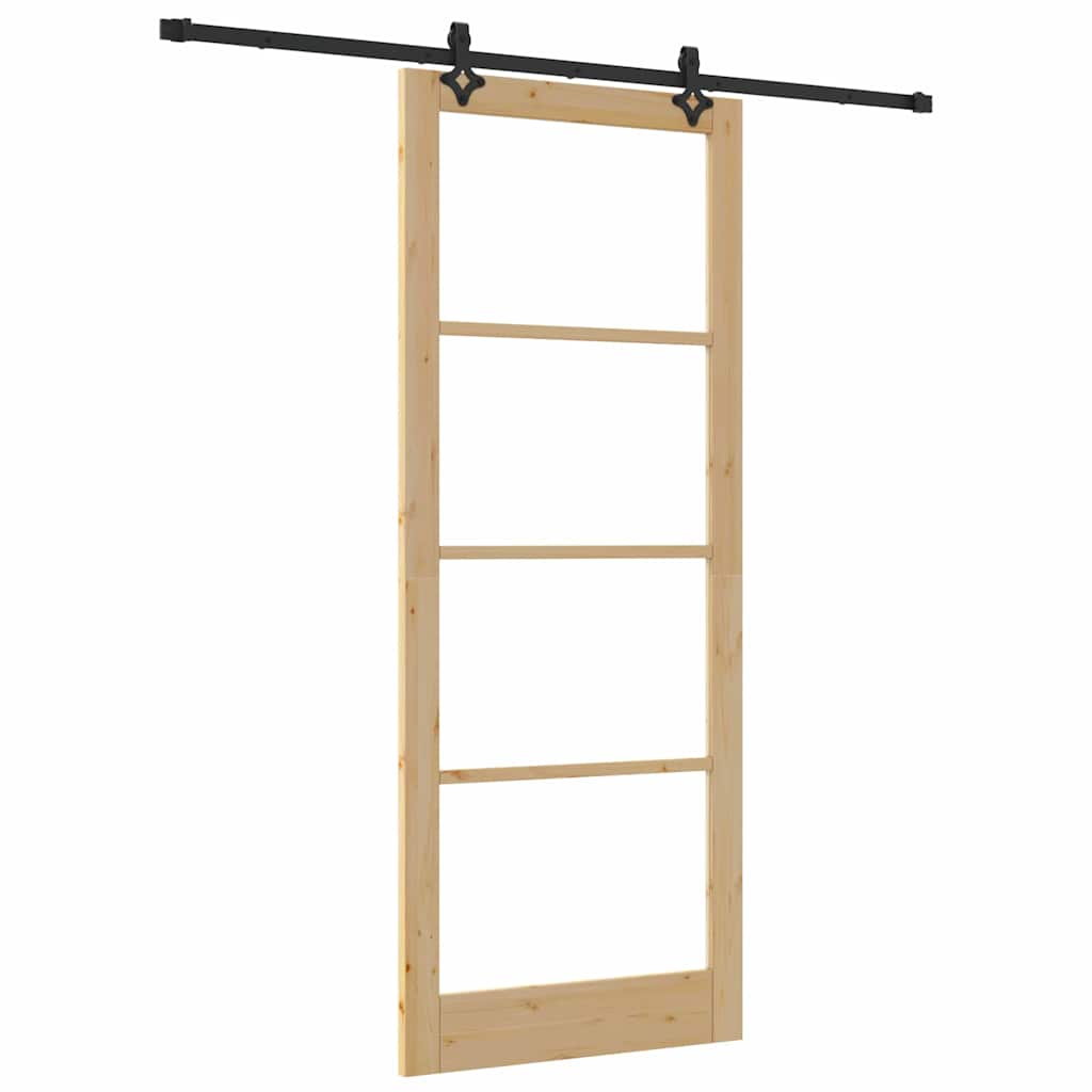 Porta Scorrevole Naturale 93 x 232 cm in Legno Massello di Pino e Vetro