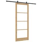 Porta Scorrevole Naturale 93 x 232 cm in Legno Massello di Pino e Vetro