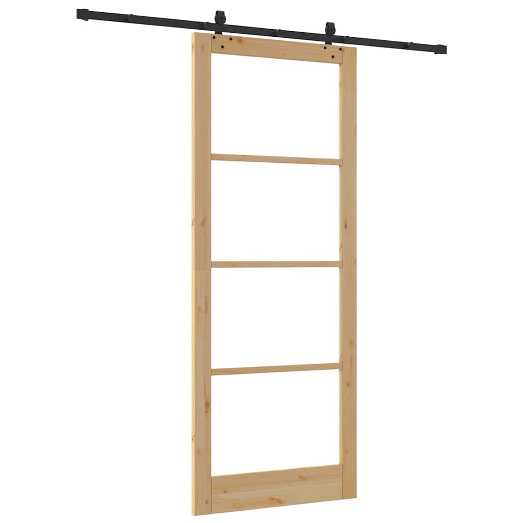 Porta Scorrevole Naturale 93 x 232 cm in Legno Massello di Pino e Vetro