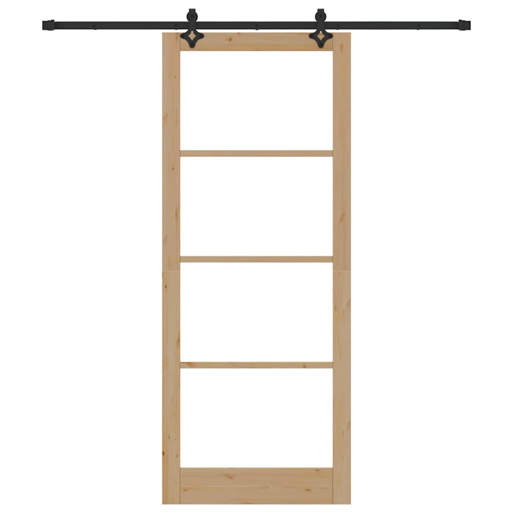Porta Scorrevole Naturale 93 x 232 cm in Legno Massello di Pino e Vetro