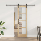 Porta Scorrevole in Legno Massello di Pino e Vetro Naturale 61 x 198,5 cm