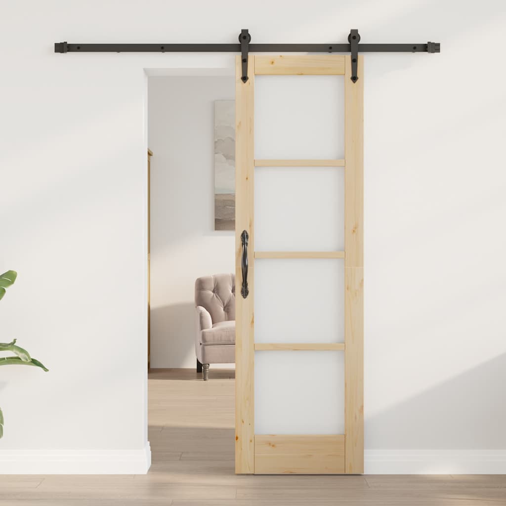 Porta Scorrevole in Legno Massello di Pino e Vetro Naturale 61 x 198,5 cm
