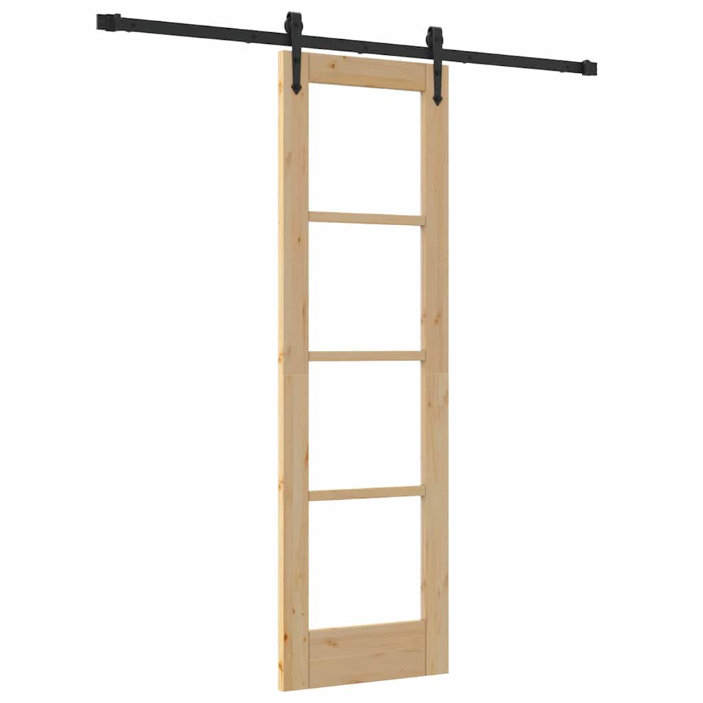 Porta Scorrevole in Legno Massello di Pino e Vetro Naturale 61 x 198,5 cm