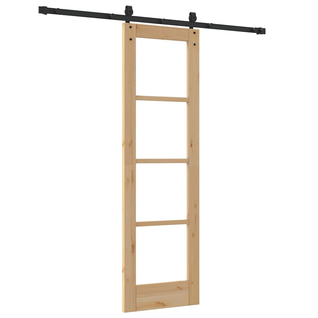 Porta Scorrevole in Legno Massello di Pino e Vetro Naturale 61 x 198,5 cm