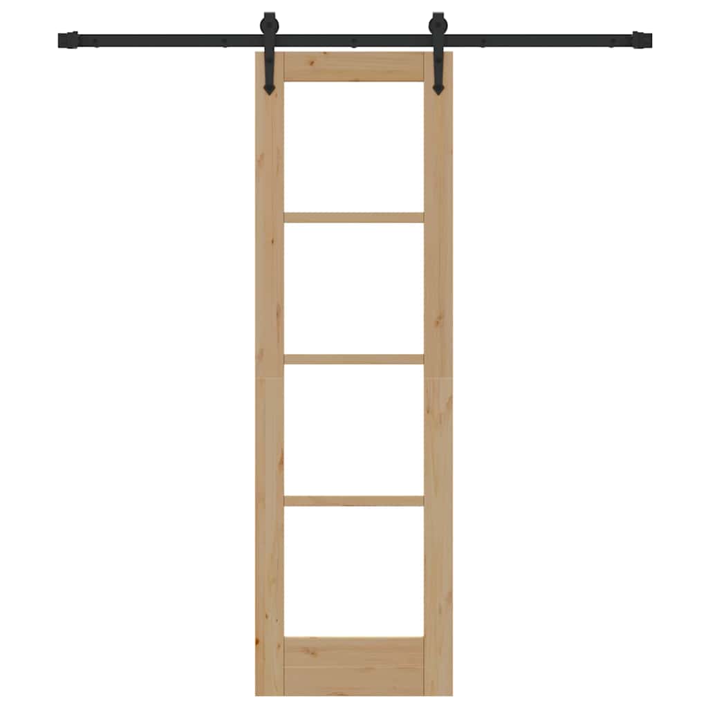 Porta Scorrevole in Legno Massello di Pino e Vetro Naturale 61 x 198,5 cm