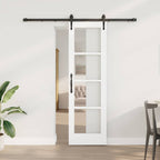 Porta Scorrevole Bianco 61 x 198,5 cm - Legno Massello di Pino e Vetro