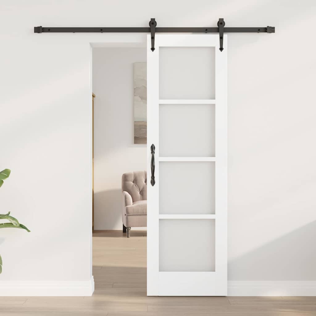 Porta Scorrevole Bianco 61 x 198,5 cm - Legno Massello di Pino e Vetro