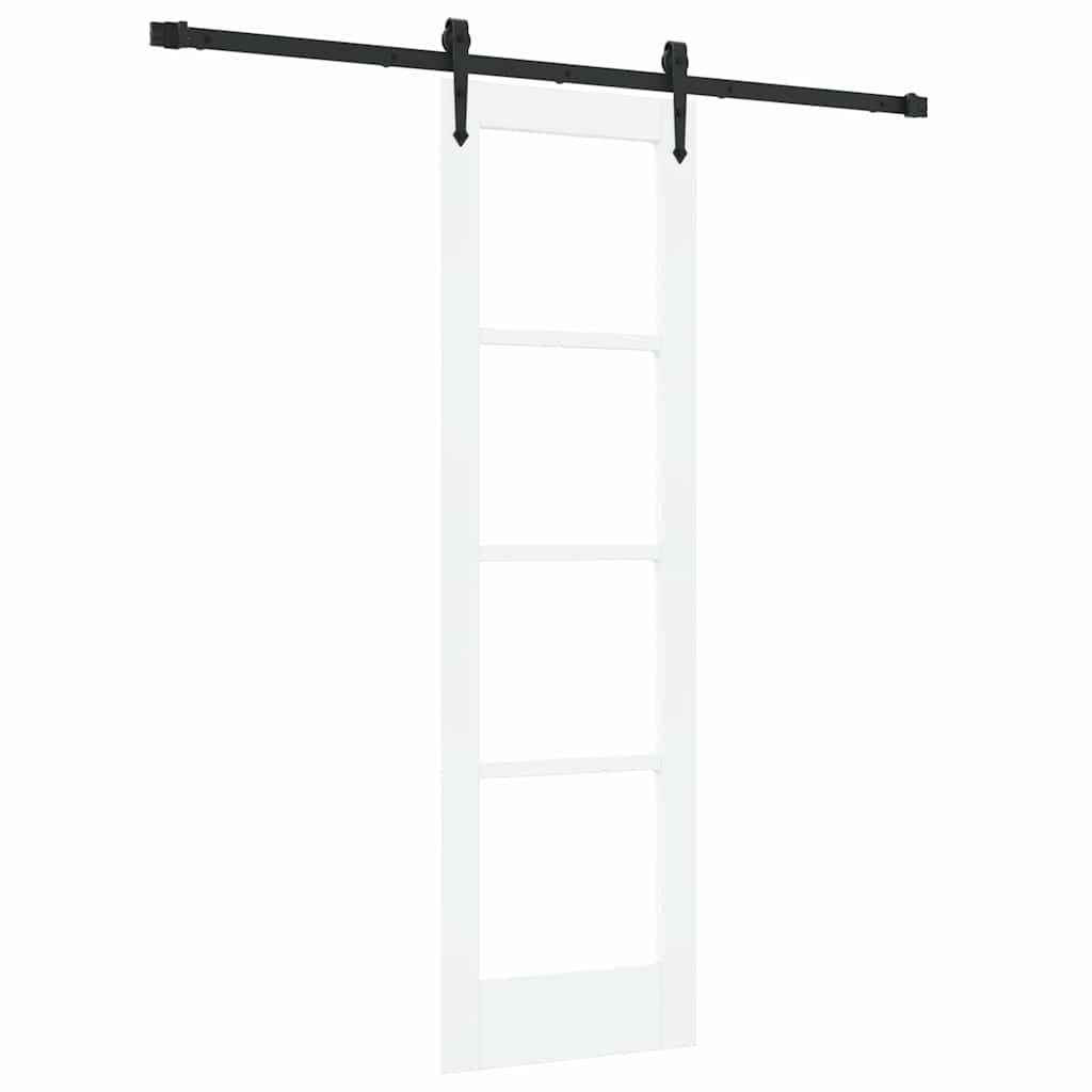 Porta Scorrevole Bianco 61 x 198,5 cm - Legno Massello di Pino e Vetro