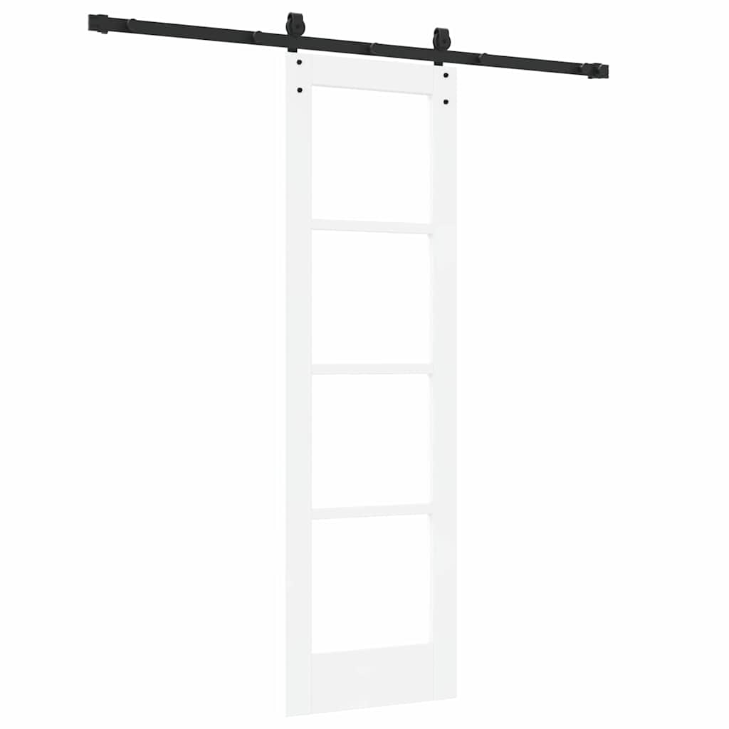 Porta Scorrevole Bianco 61 x 198,5 cm - Legno Massello di Pino e Vetro