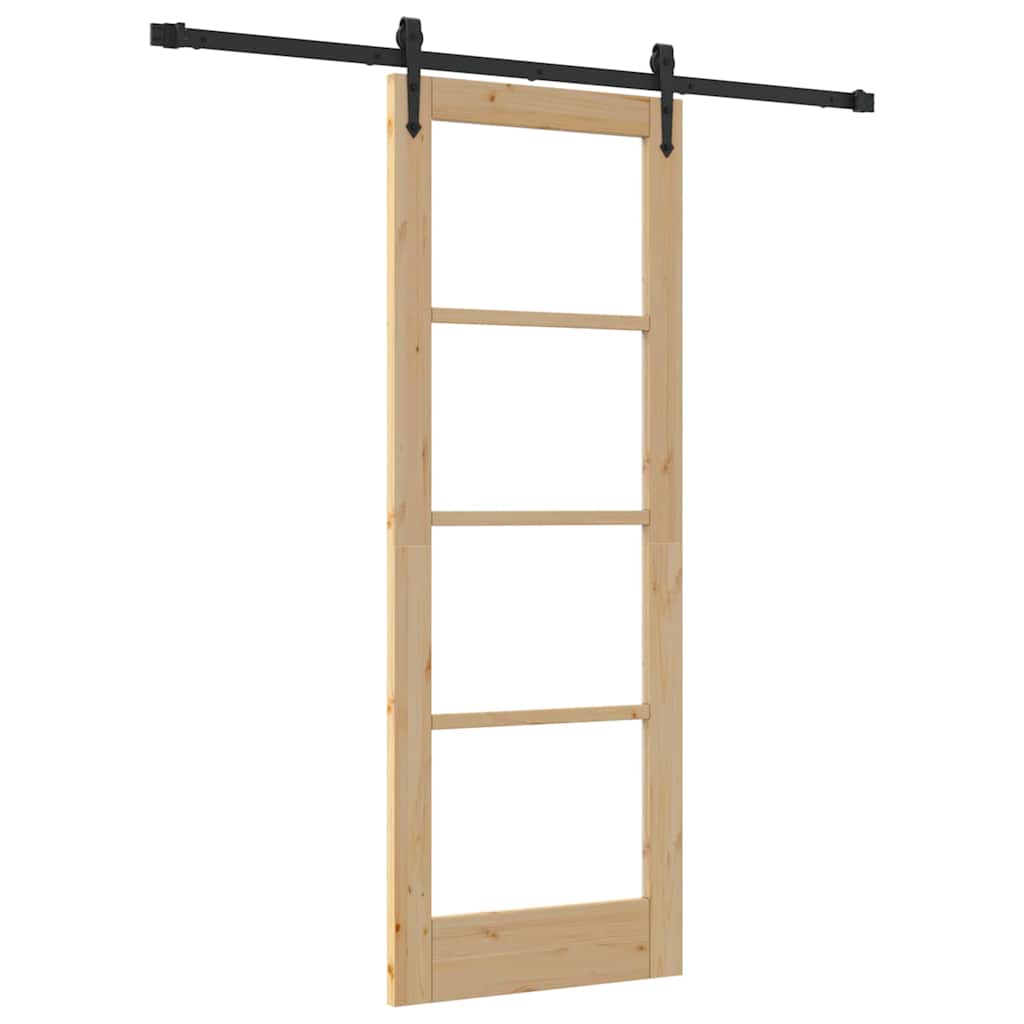Porta Scorrevole Naturale in Legno Massello di Pino e Vetro 73,5 x 198,5 cm