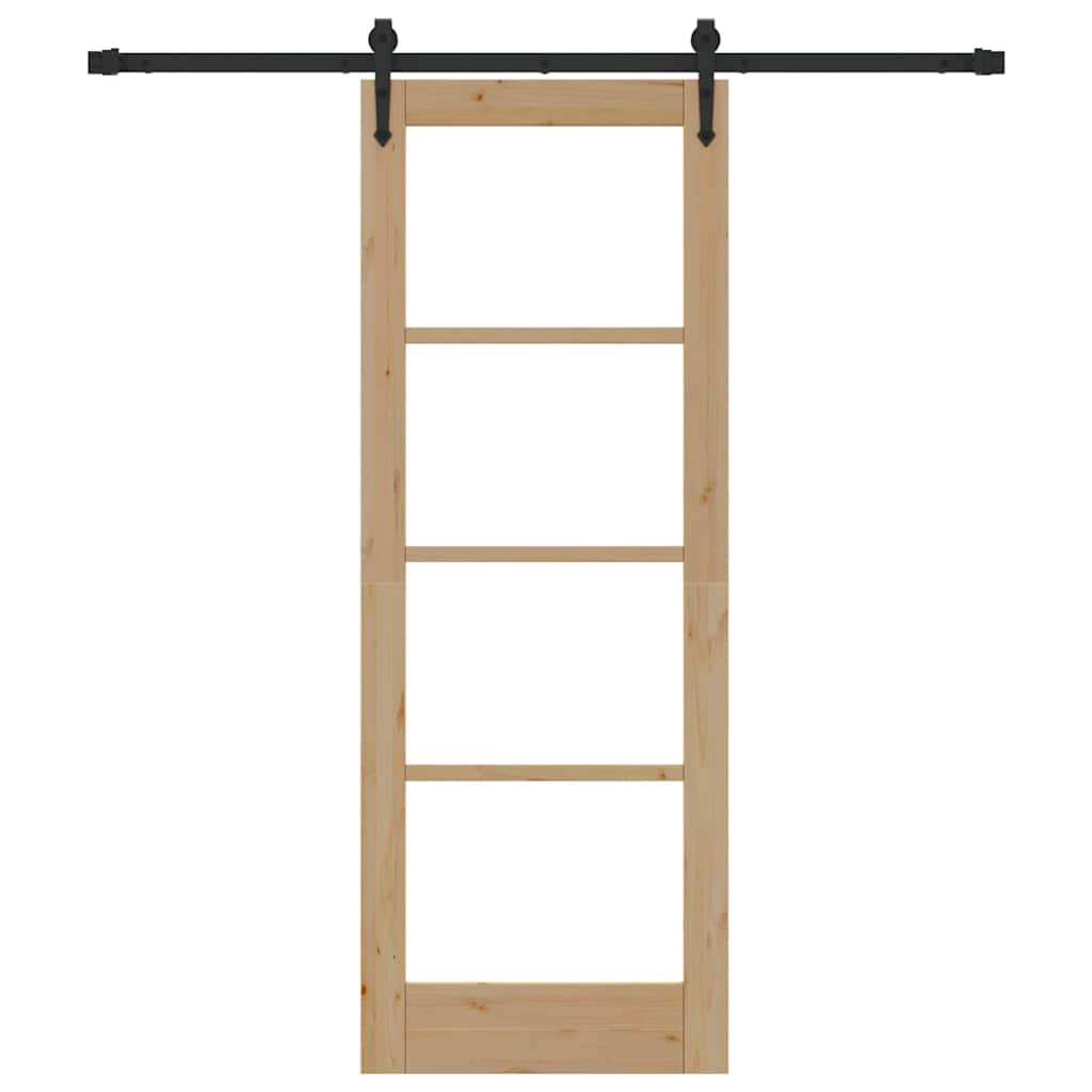 Porta Scorrevole Naturale in Legno Massello di Pino e Vetro 73,5 x 198,5 cm