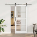 Porta Scorrevole Bianco 83 x 202 cm Legno Massello Pino e Vetro