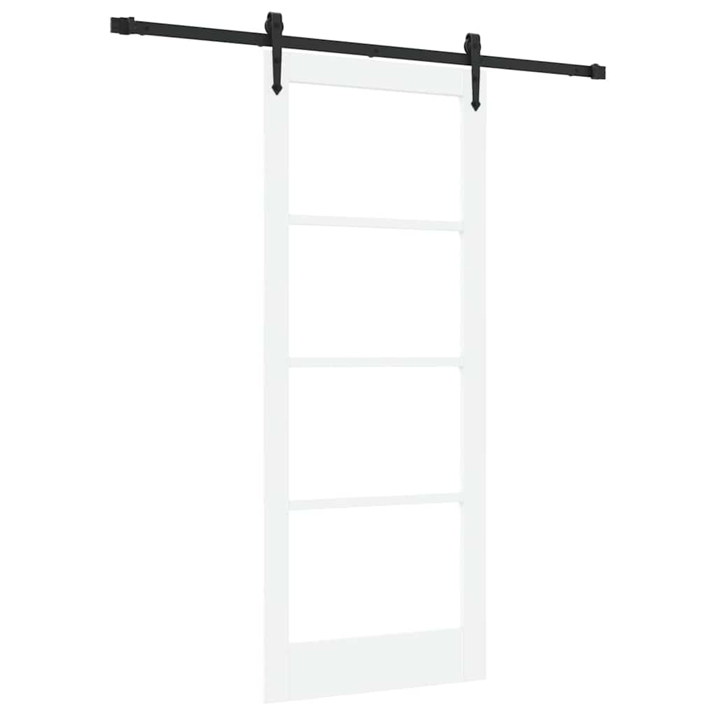 Porta Scorrevole Bianco 83 x 202 cm Legno Massello Pino e Vetro