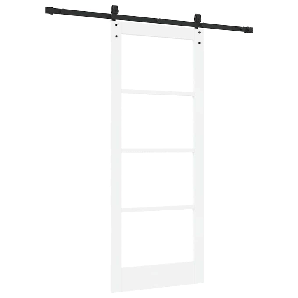 Porta Scorrevole Bianco 83 x 202 cm Legno Massello Pino e Vetro