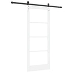 Porta Scorrevole Bianco 83 x 202 cm Legno Massello Pino e Vetro