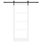 Porta Scorrevole Bianco 83 x 202 cm Legno Massello Pino e Vetro